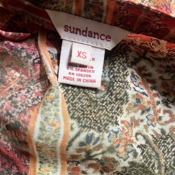 Sundance Silk V Neck Long Sleeved Semi Sheer Top XS Boho Forest Fairy Earthy - Picture 6 of 7